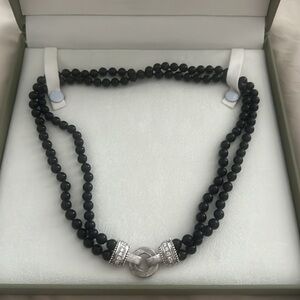 Elegant Judith Ripka Black Beaded/Sterling Silver Necklace
